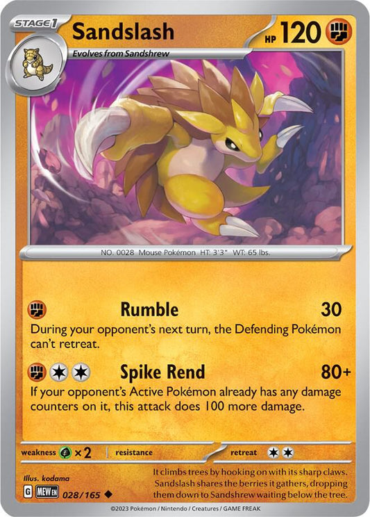 Sandslash 028/165 Uncommon Scarlet & Violet 151 Pokémon card