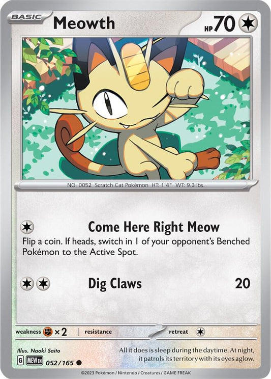 Meowth 052/165 Common Scarlet & Violet 151 Pokémon card