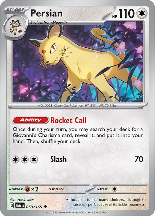 Persian 053/165 Uncommon Scarlet & Violet 151 Pokémon card