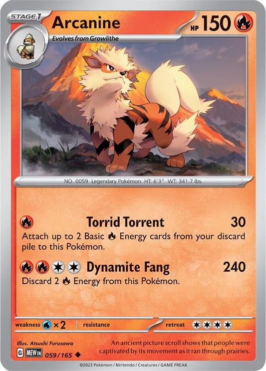 Arcanine 059/165 Uncommon Scarlet & Violet 151 Pokémon card
