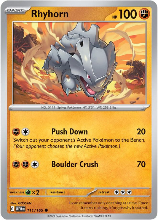 Rhyhorn 111/165 Common Scarlet & Violet 151 Pokémon card