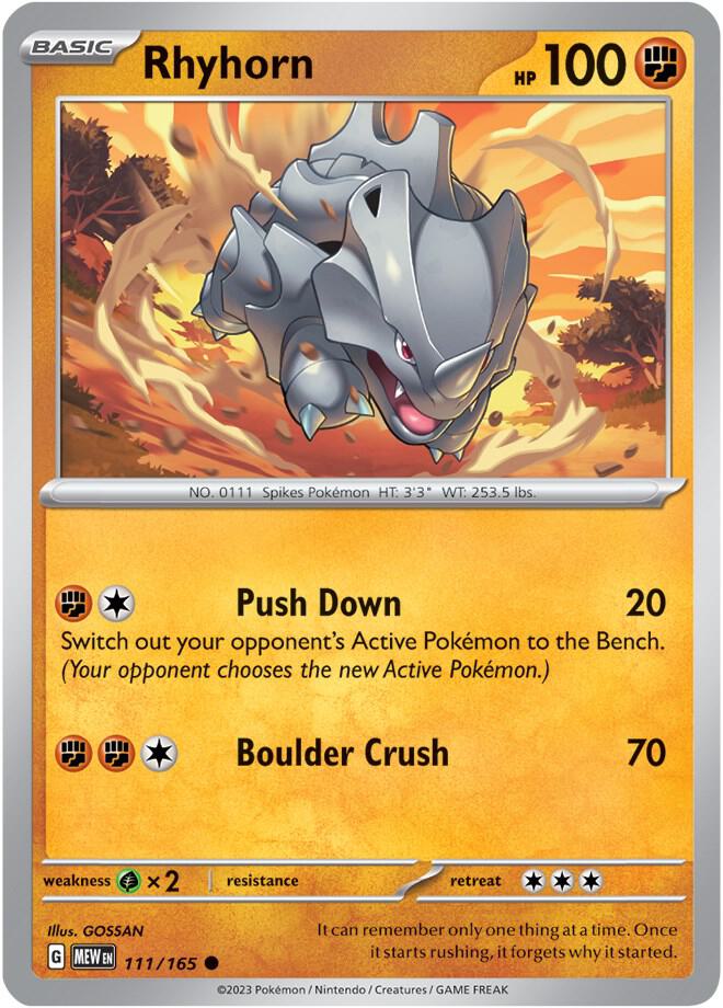 Rhyhorn 111/165 Common Scarlet & Violet 151 Pokémon card