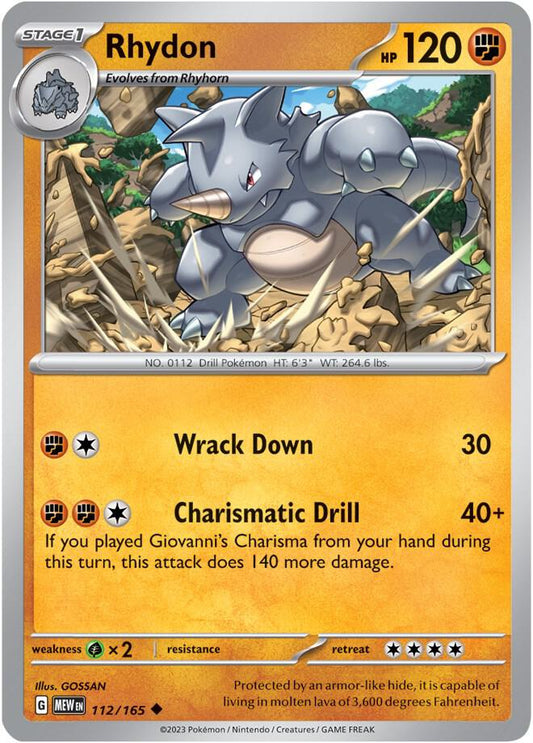 Rhydon 112/165 Uncommon Scarlet & Violet 151 Pokémon card