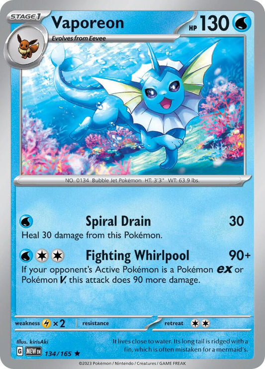 Vaporeon 134/165 Rare Scarlet & Violet 151 Pokémon card