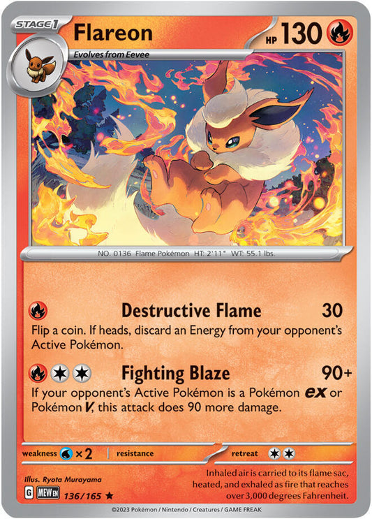 Flareon 136/165 Rare Scarlet & Violet 151 Pokémon card