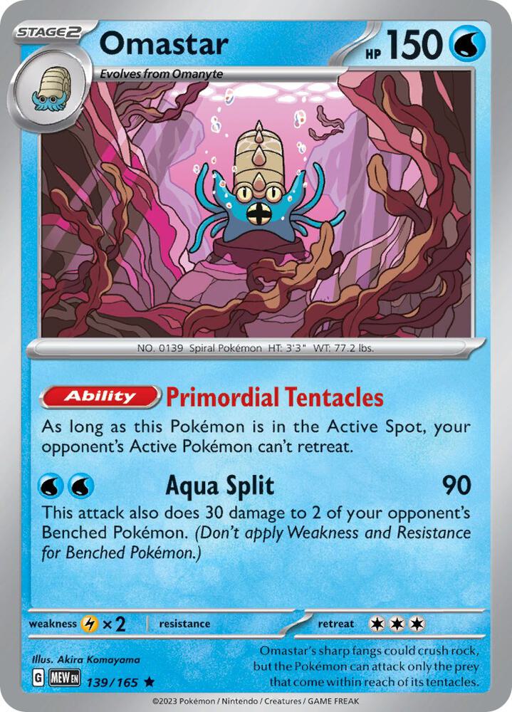 Omastar 139/165 Rare Scarlet & Violet 151 Pokémon card