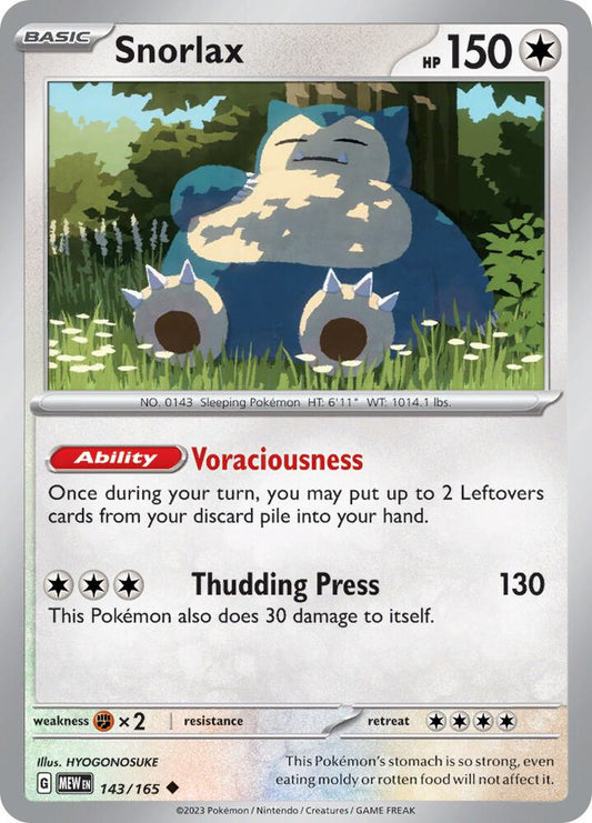 Snorlax 143/165 Uncommon Scarlet & Violet 151 Pokémon card
