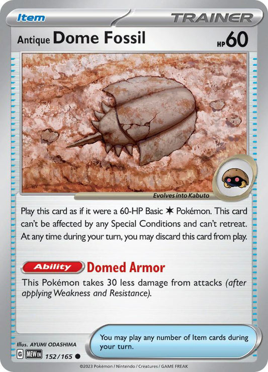 Antique Dome Fossil 152/165 Common Scarlet & Violet 151 Pokémon card
