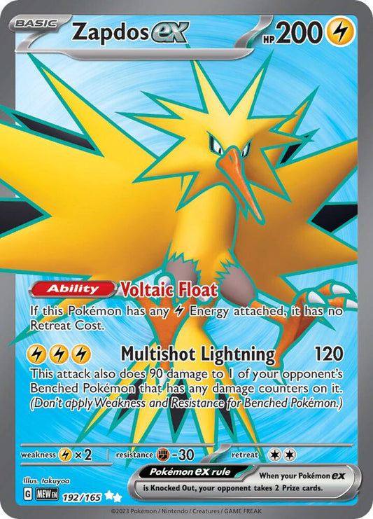 Zapdos ex - 192/165 192/165 Ultra Rare Scarlet & Violet 151 Pokémon card