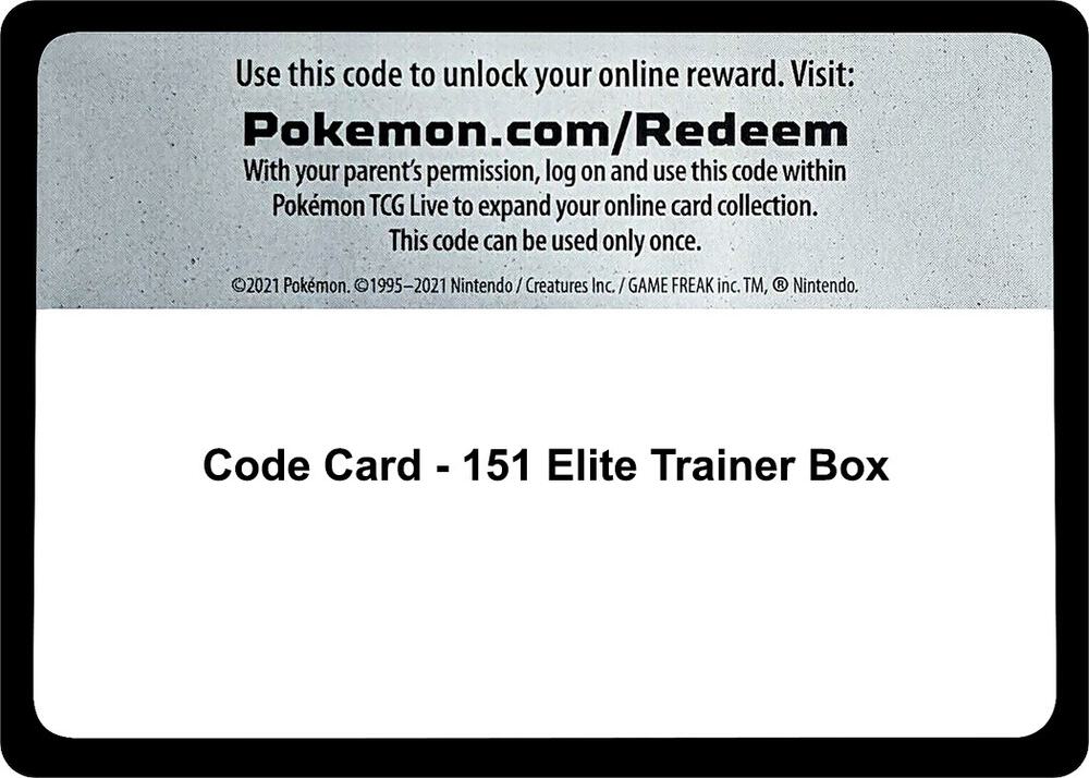 Code Card - 151 Elite Trainer Box Code Card Scarlet & Violet 151 Pokémon card