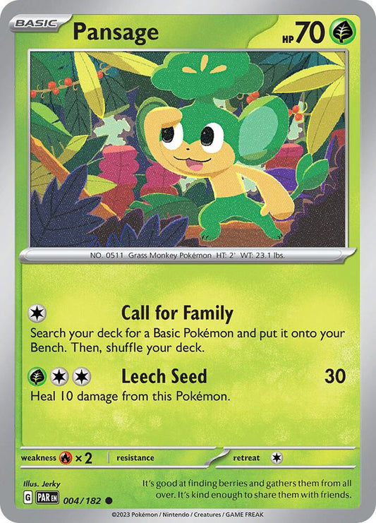 Pansage 004/182 Common Paradox Rift Pokémon card