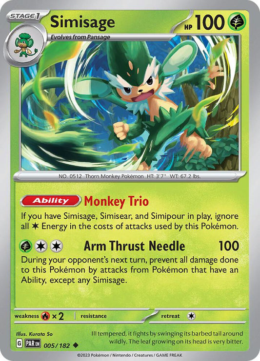 Simisage 005/182 Uncommon Paradox Rift Pokémon card