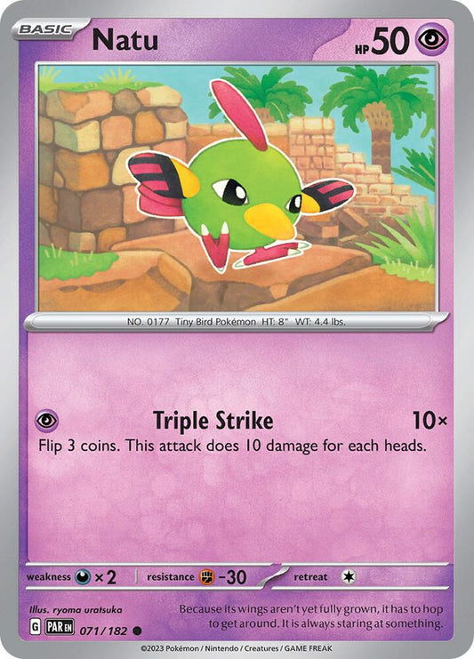 Natu 071/182 Common Paradox Rift Pokémon card