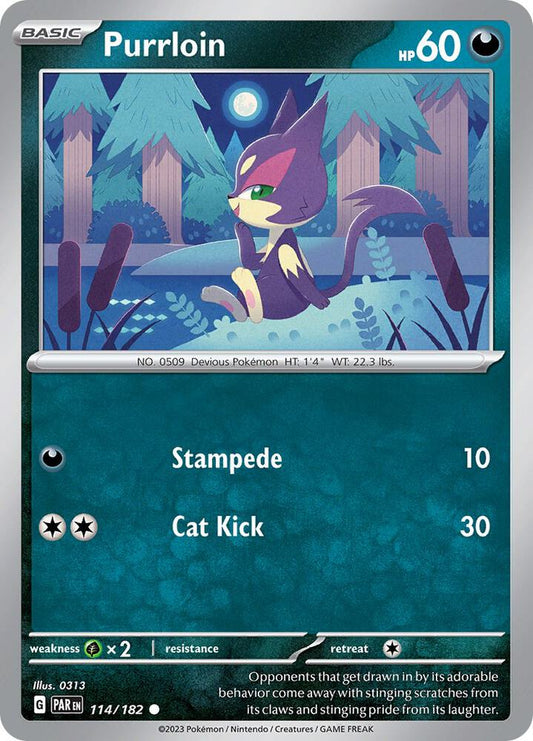 Purrloin 114/182 Common Paradox Rift Pokémon card