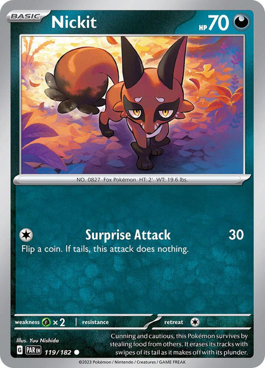 Nickit 119/182 Common Paradox Rift Pokémon card