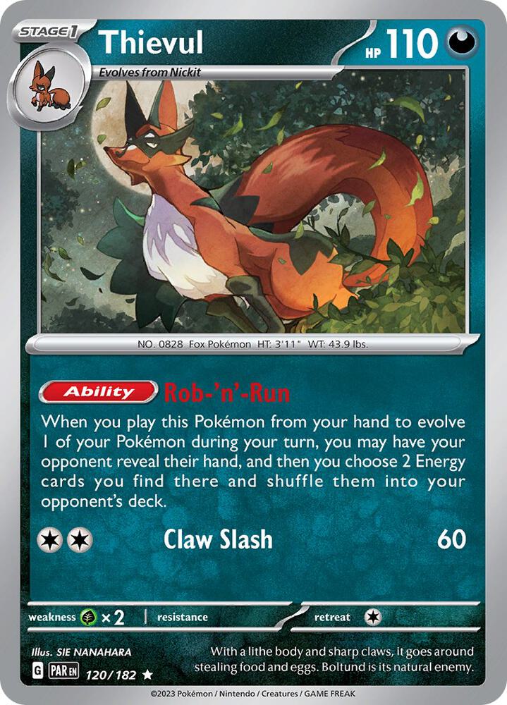 Thievul 120/182 Rare Paradox Rift Pokémon card
