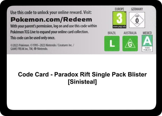 Code Card - Paradox Rift Single Pack Blister [Sinisteal] - Code Card SV04: Paradox Rift