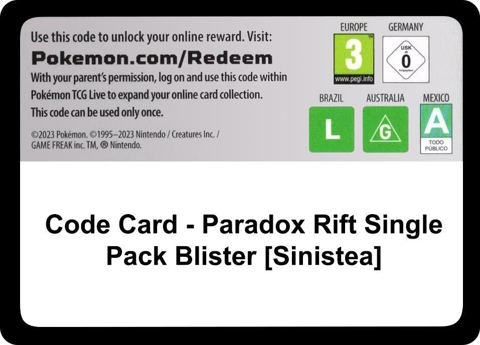 Code Card - Paradox Rift Single Pack Blister [Sinistea] - Code Card SV04: Paradox Rift