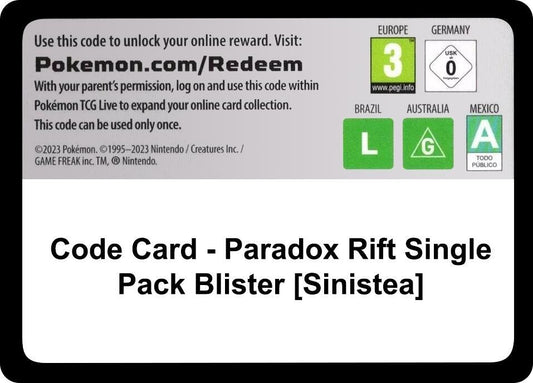 Code Card - Paradox Rift Single Pack Blister [Sinistea] - Code Card SV04: Paradox Rift