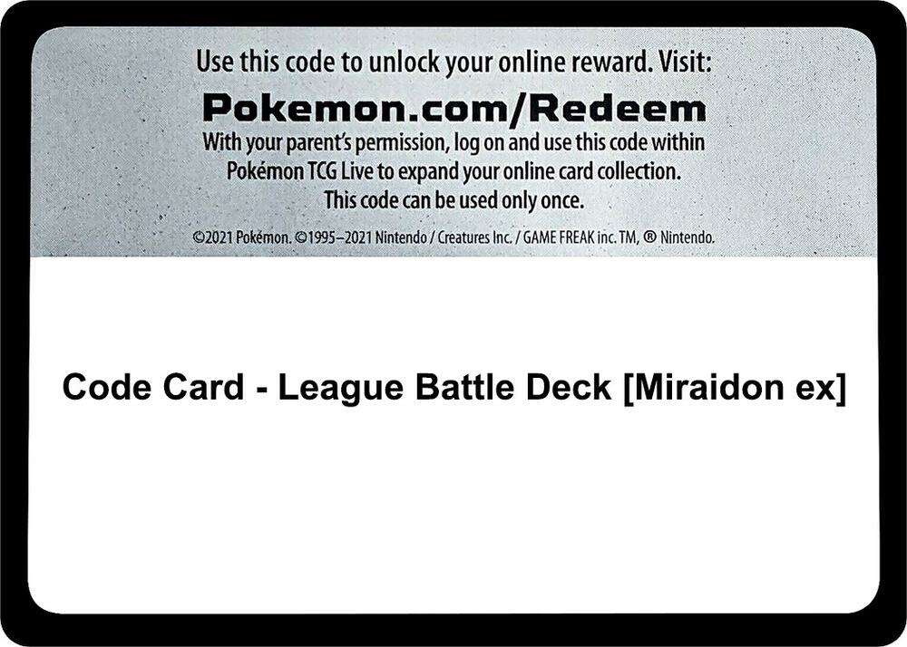 Code Card - League Battle Deck [Miraidon ex] - Code Card Miscellaneous Cards & Products