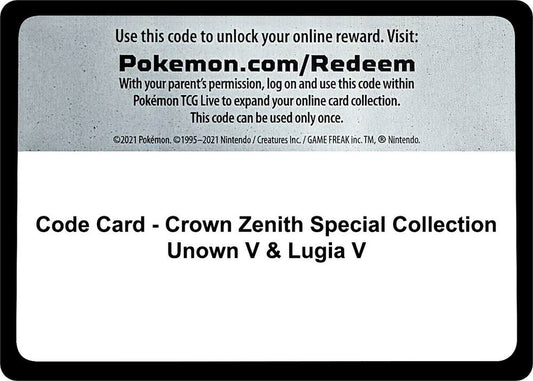 Code Card - Crown Zenith Special Collection [Unown V & Lugia V] - Code Card Crown Zenith