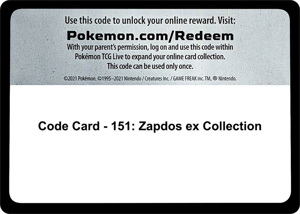 Code Card - 151: Zapdos ex Collection - Code Card SV: Scarlet & Violet 151