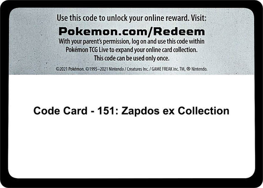 Code Card - 151: Zapdos ex Collection - Code Card SV: Scarlet & Violet 151