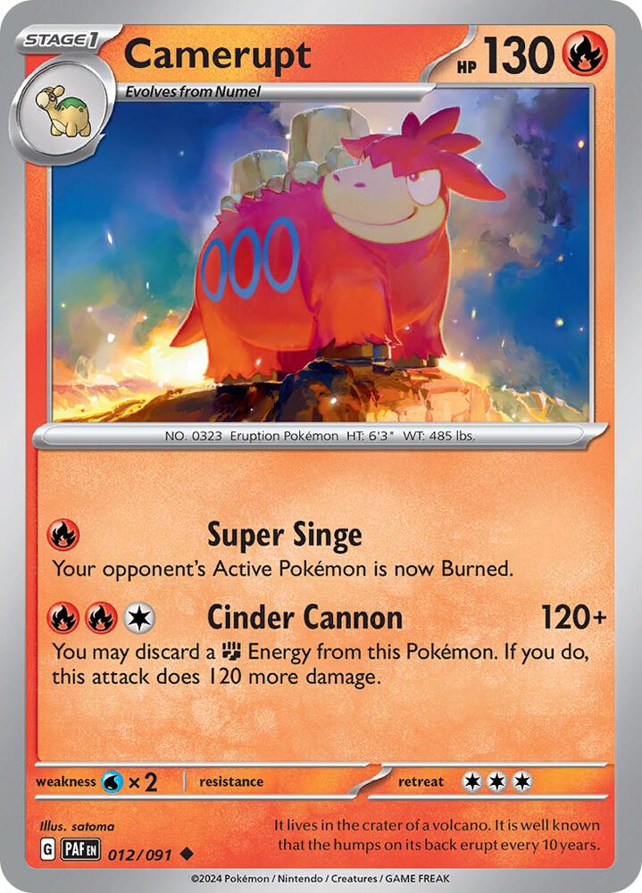 Camerupt 012/091 Uncommon Paldean Fates Pokémon card