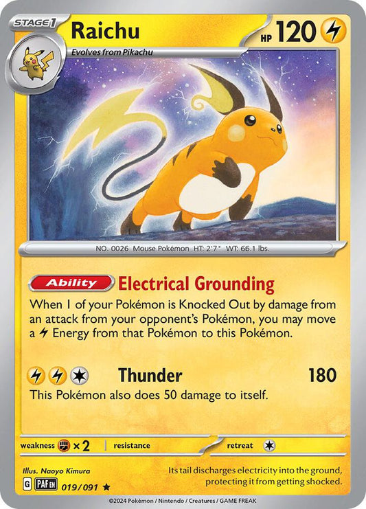 Raichu - 019/091 019/091 Rare Paldean Fates Pokémon card