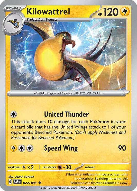 Kilowattrel - 022/091 022/091 Uncommon Paldean Fates Pokémon card