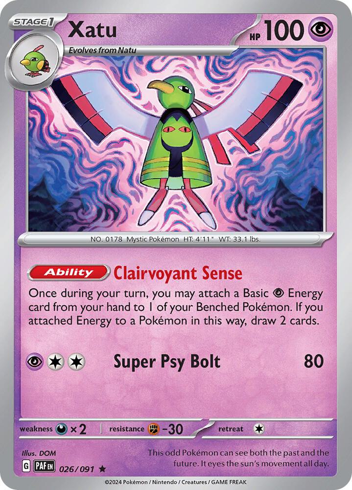 Xatu - 026/091 026/091 Rare Paldean Fates Pokémon card