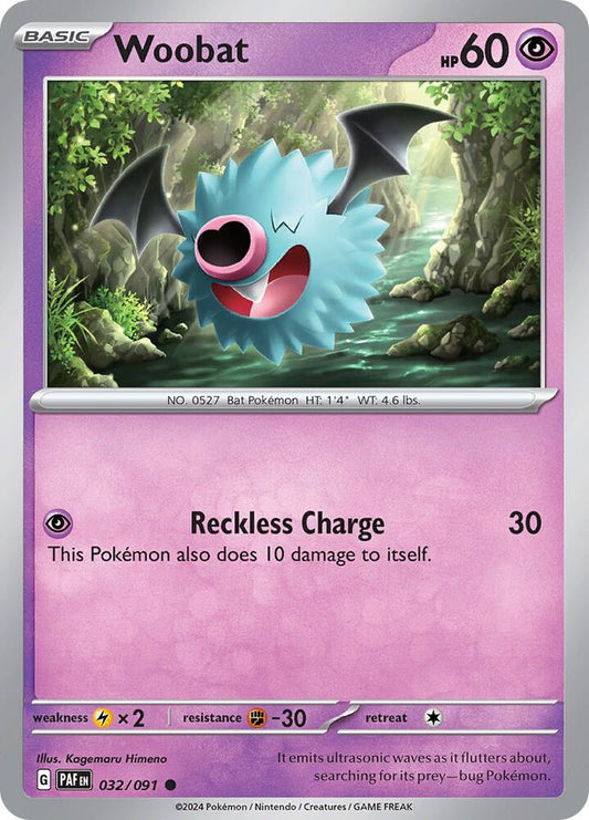 Woobat 032/091 Common Paldean Fates Pokémon card