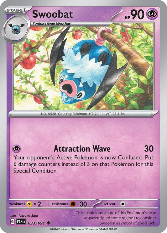 Swoobat 033/091 Uncommon Paldean Fates Pokémon card