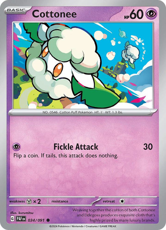 Cottonee 034/091 Common Paldean Fates Pokémon card