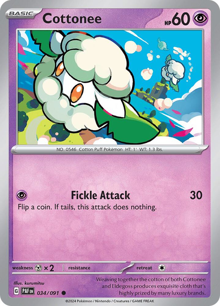 Cottonee 034/091 Common Paldean Fates Pokémon card