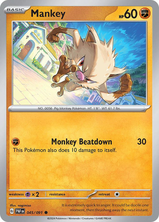 Mankey - 045/091 045/091 Common Paldean Fates Pokémon card