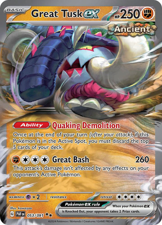 Great Tusk ex 053/091 Double Rare Paldean Fates Pokémon card