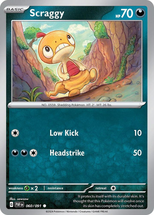 Scraggy 060/091 Common Paldean Fates Pokémon card