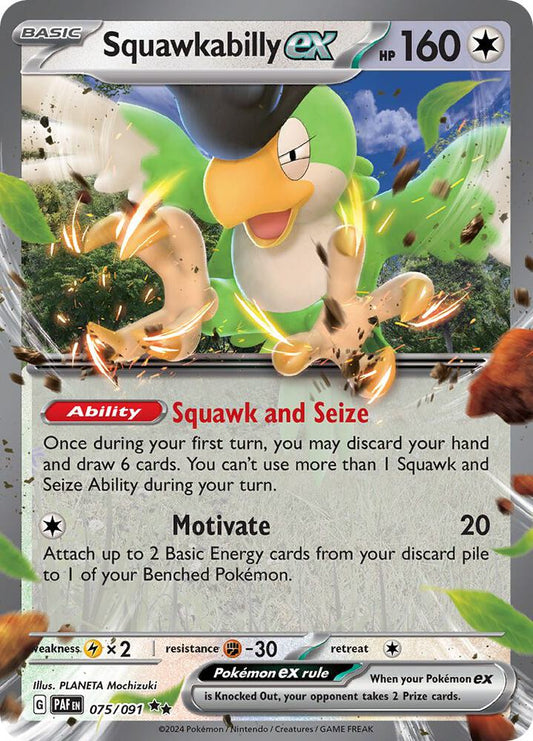 Squawkabilly ex - 075/091 075/091 Double Rare Paldean Fates Pokémon card