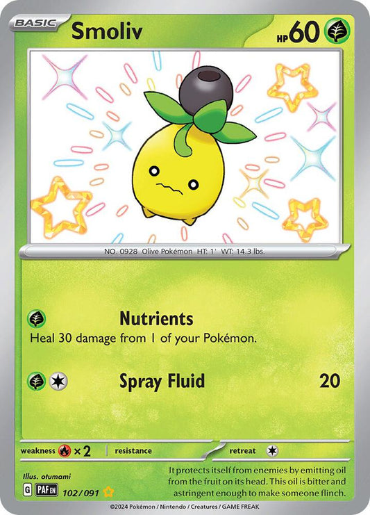Smoliv 102/091 Shiny Rare Paldean Fates Pokémon card