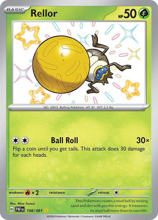 Rellor 108/091 Shiny Rare Paldean Fates Pokémon card