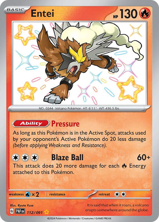 Entei 112/091 Shiny Rare Paldean Fates Pokémon card