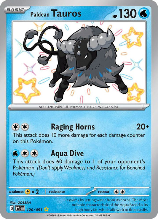Paldean Tauros - 120/091 120/091 Shiny Rare Paldean Fates Pokémon card