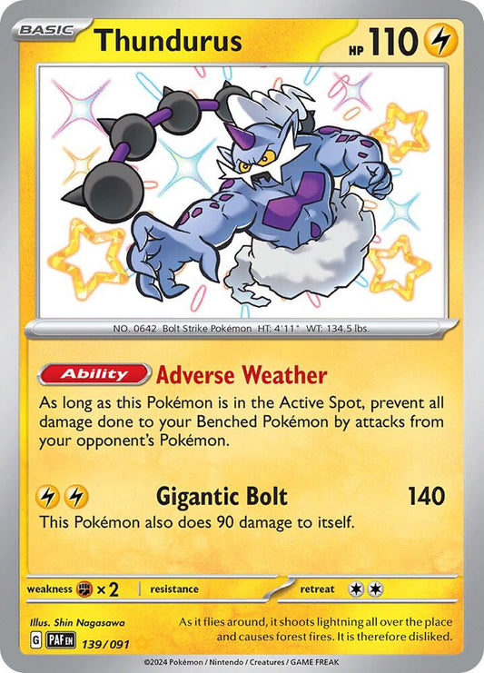 Thundurus 139/091 Shiny Rare Paldean Fates Pokémon card