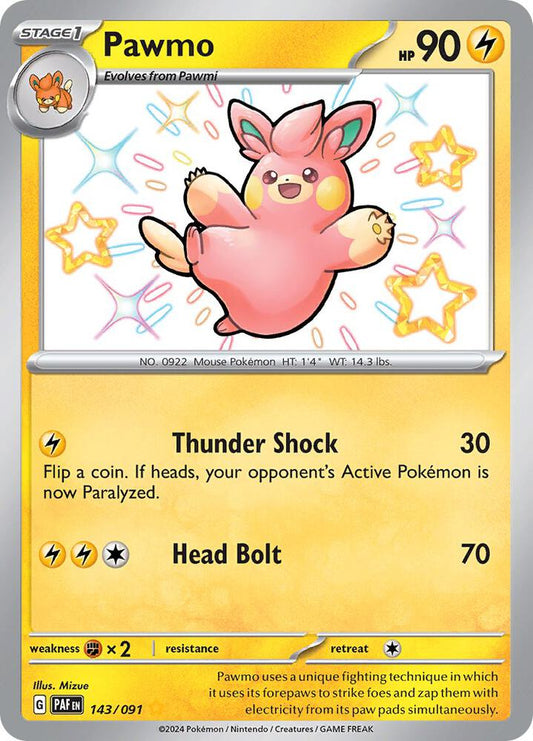 Pawmo 143/091 Shiny Rare Paldean Fates Pokémon card