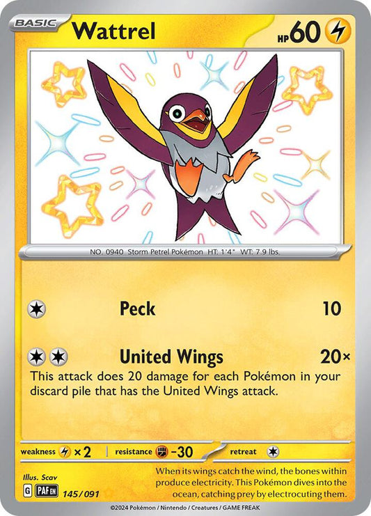 Wattrel 145/091 Shiny Rare Paldean Fates Pokémon card