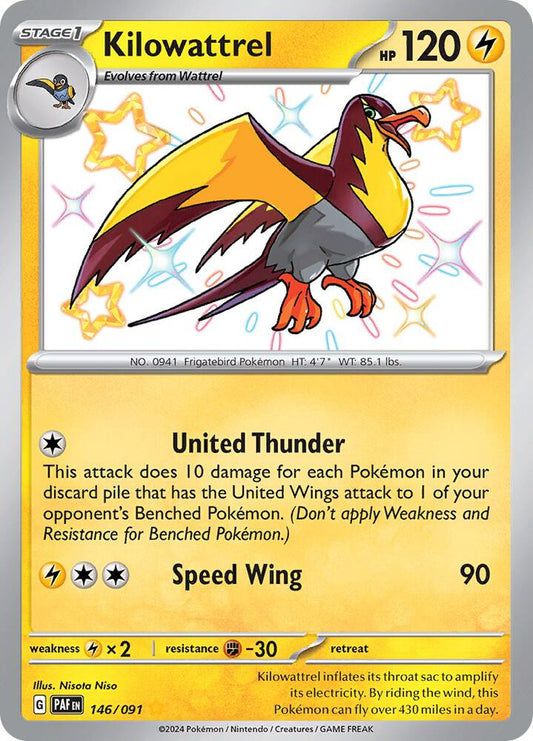 Kilowattrel - 146/091 146/091 Shiny Rare Paldean Fates Pokémon card