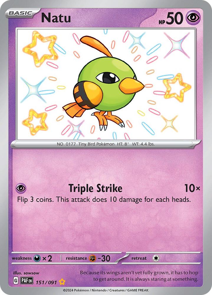 Natu - 151/091 151/091 Shiny Rare Paldean Fates Pokémon card