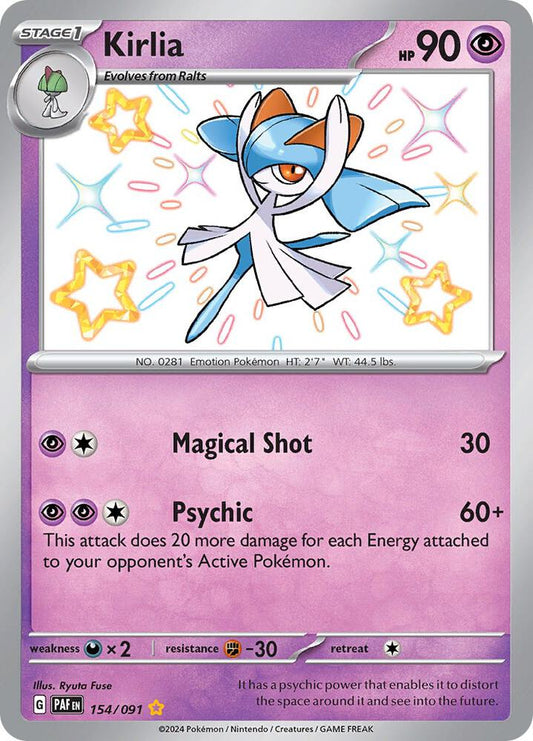 Kirlia - 154/091 154/091 Shiny Rare Paldean Fates Pokémon card