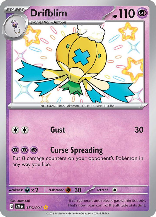 Drifblim 156/091 Shiny Rare Paldean Fates Pokémon card